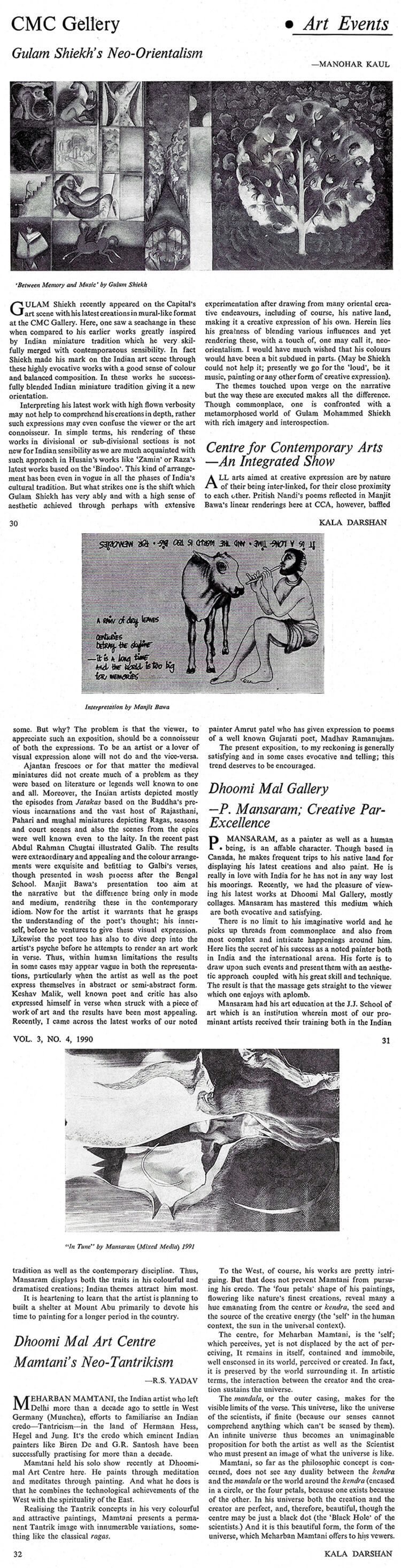 Art event covered by Manohar Kaul for Kala Darshan vol.3,No.4
