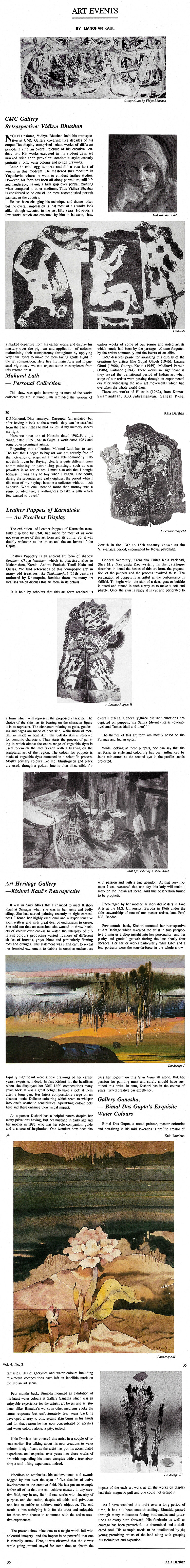 Art event covered by Manohar Kaul for Kala Darshan vol.4,No.3