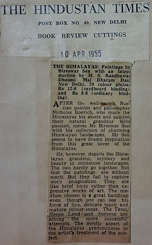 Book review by Manohar Kaul: The Himalayas- Paintings by Bireswar Sen