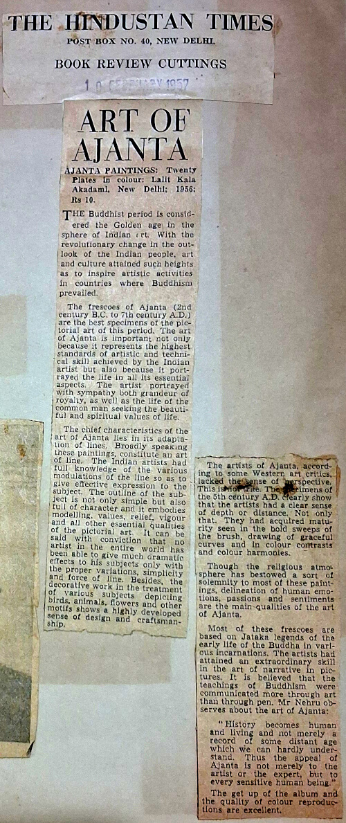 Book review by Manohar Kaul:Ajanta Paintings,
Published by Lalit Kala Akademi 