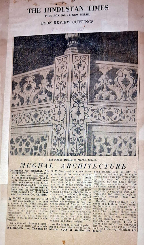 Book review by Manohar Kaul: MUGHAL ARCHITECTURE-
Glimpses of Mughal Architecture