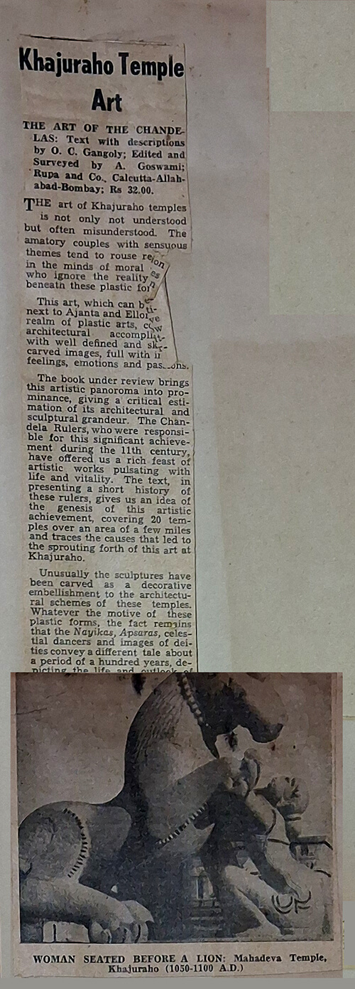 Book review by Manohar Kaul: THE ART OF THE CHANDELAS, Khajuraho Temple Art