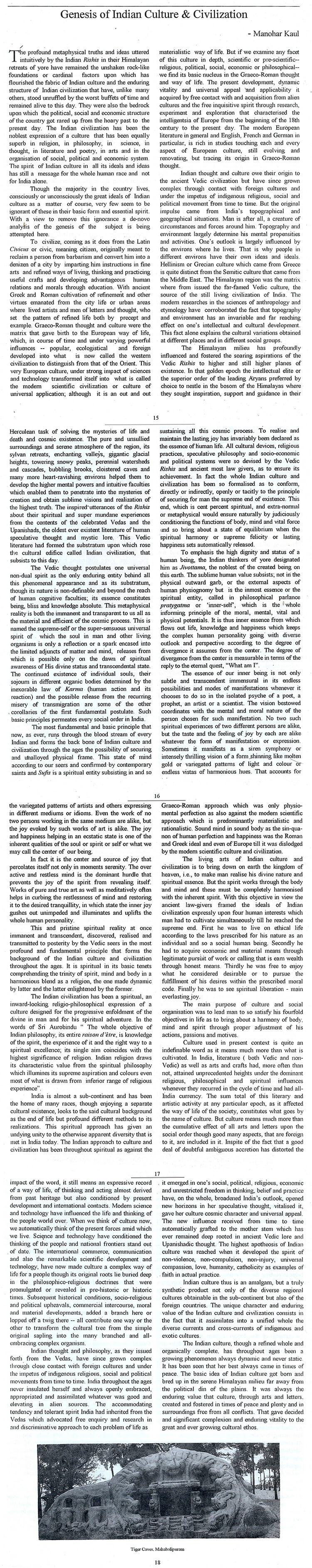 Genesis of Indian Culture and Civilization
