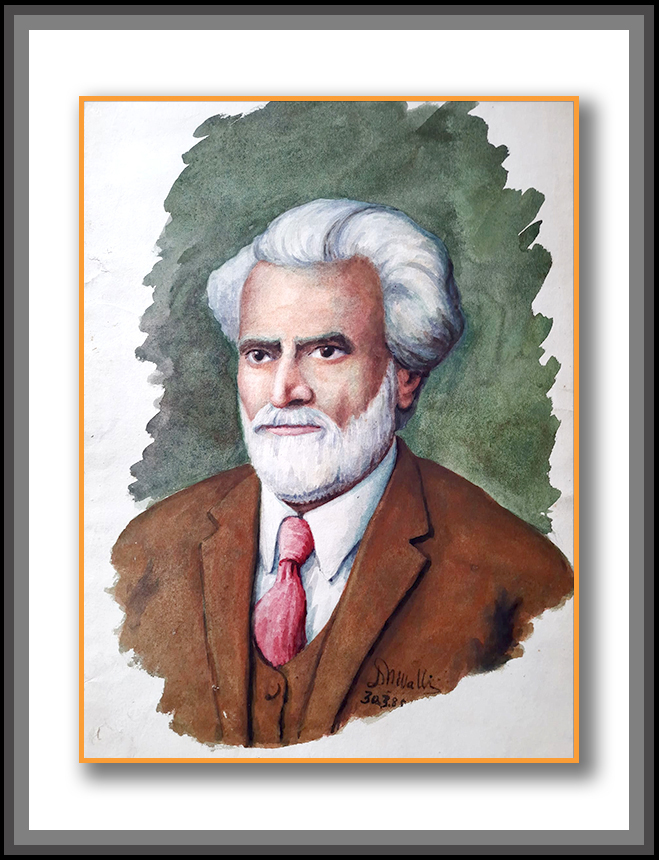 Watercolour portrait of Manohar Kaul by veteran artist D. N. Wali, 1985