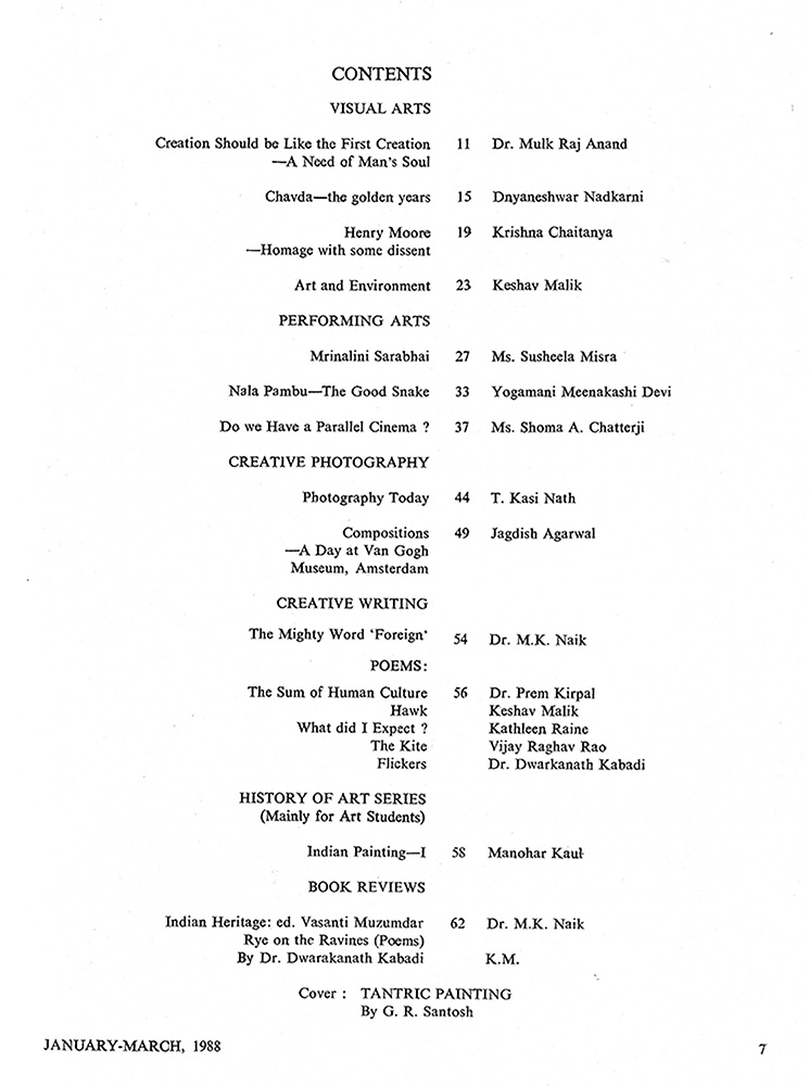 Contents – Kalā Darshan Vol-1 Issue-1 (1988)