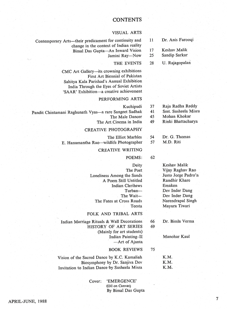 Contents – Kalā Darshan Vol-1 Issue-2 (1988)