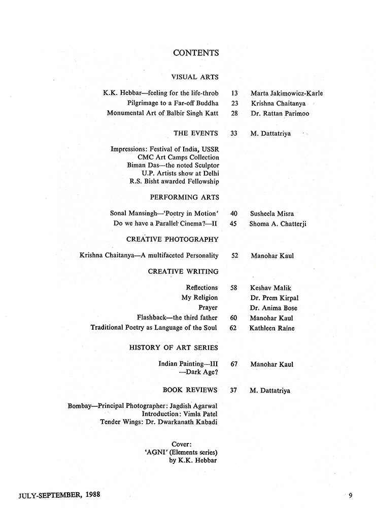 Contents – Kalā Darshan Vol-1 Issue-3 (1988)