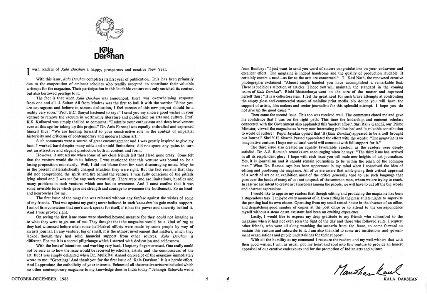 Editorial – Kalā Darshan Vol-1 Issue-4 (1988)
