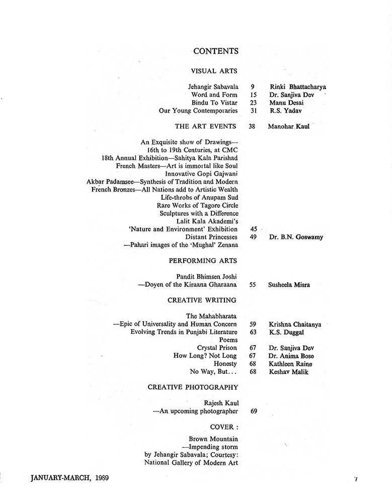 Contents – Kalā Darshan Vol-2 Issue-1 (1989)