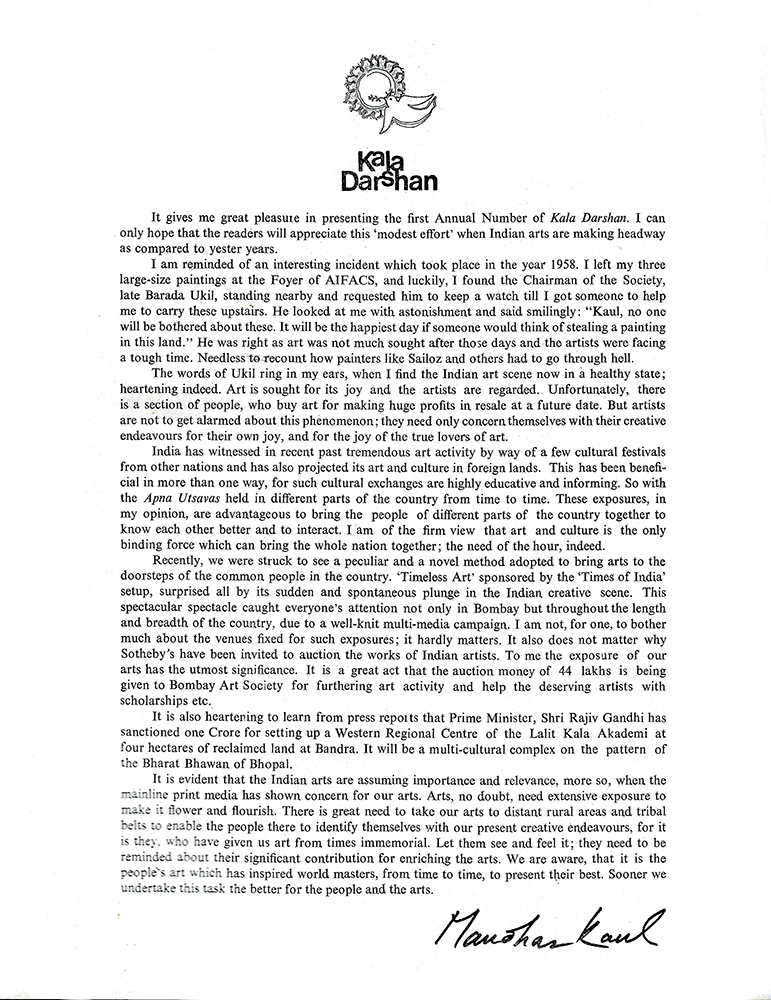 Editorial – Kalā Darshan Vol-2 Issue-1 (1989)