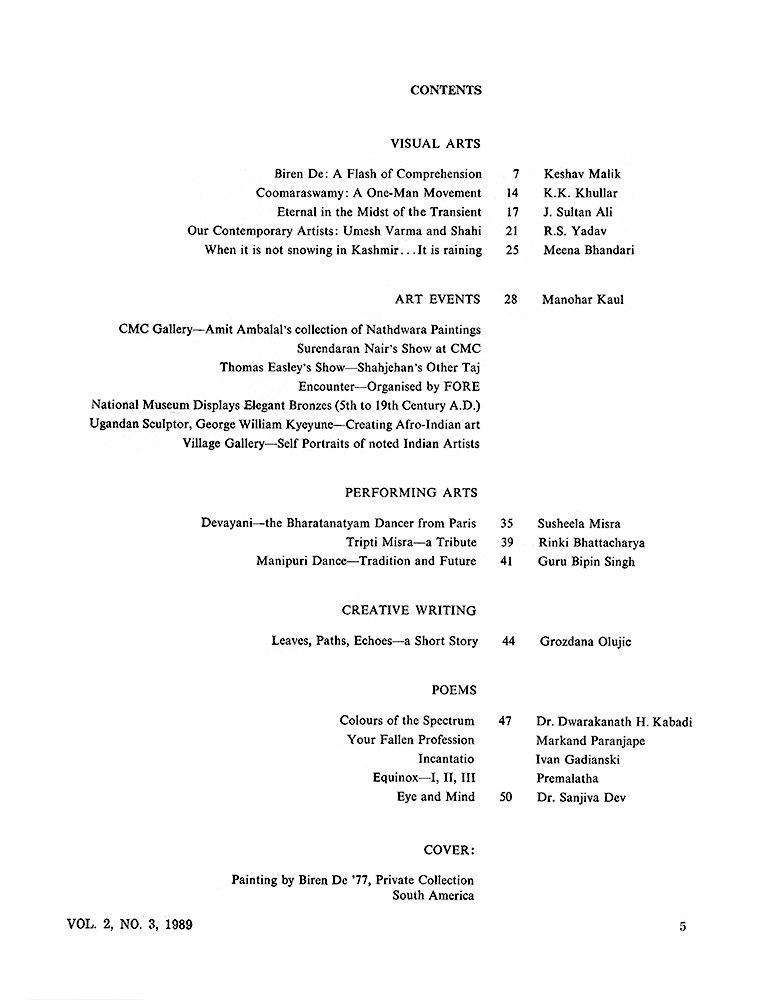 Contents – Kalā Darshan Vol-2 Issue-3 (1989)