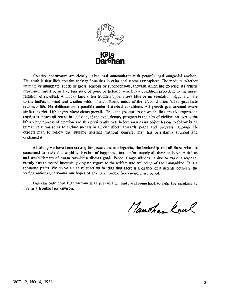 Editorial – Kalā Darshan Vol-2 Issue-4 (1989)