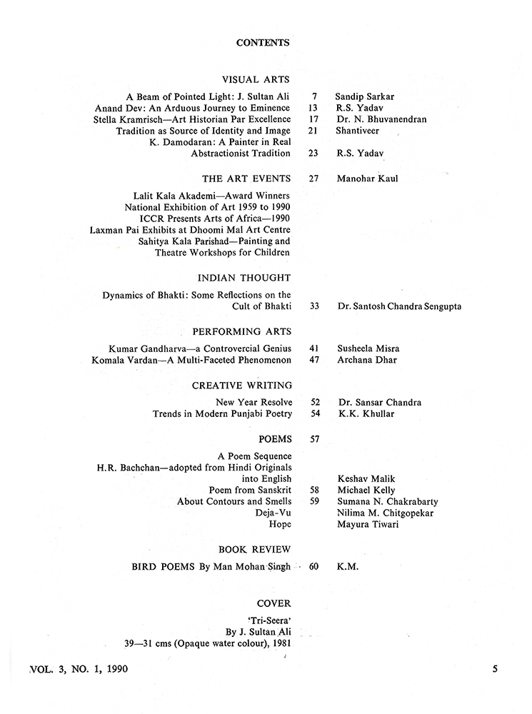 Contents – Kalā Darshan Vol-3 Issue-1 (1990)