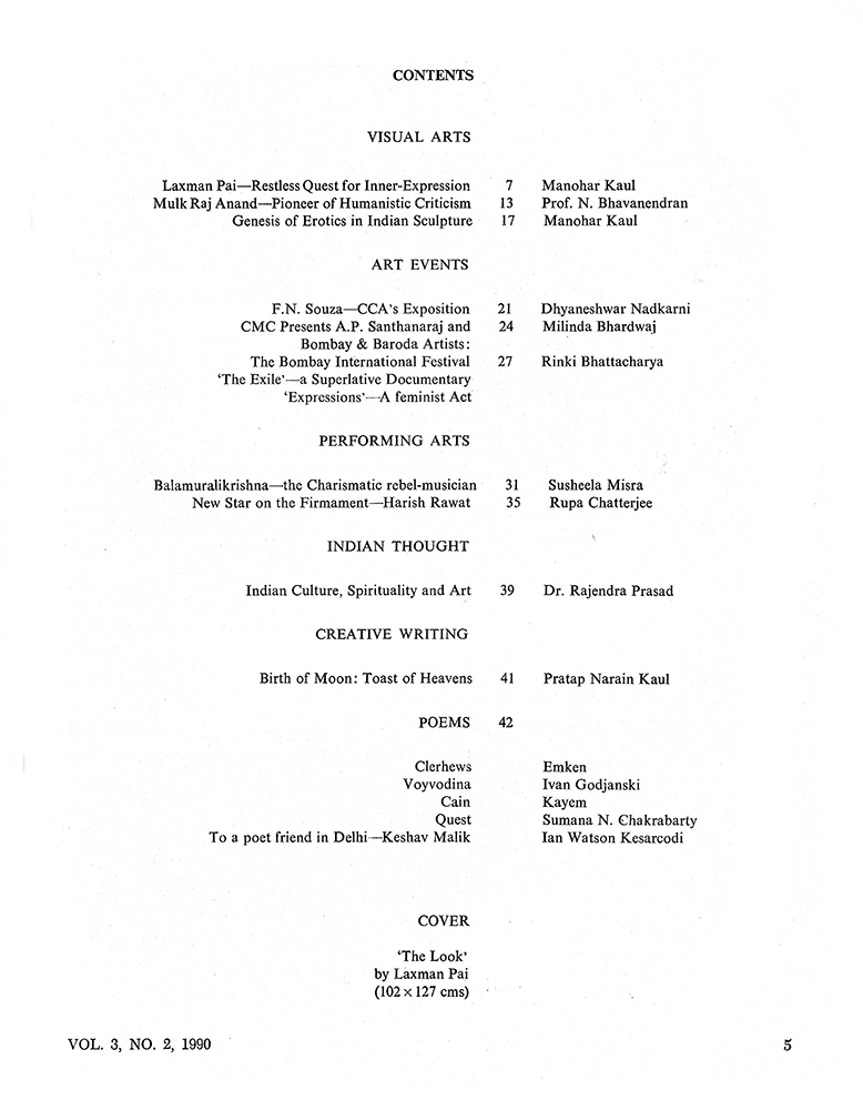 Contents – Kalā Darshan Vol-3 Issue-2 (1990)
