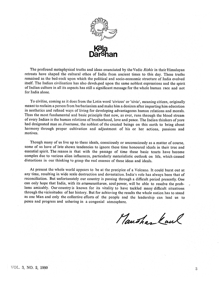 Editorial – Kalā Darshan Vol-3 Issue-2 (1990)