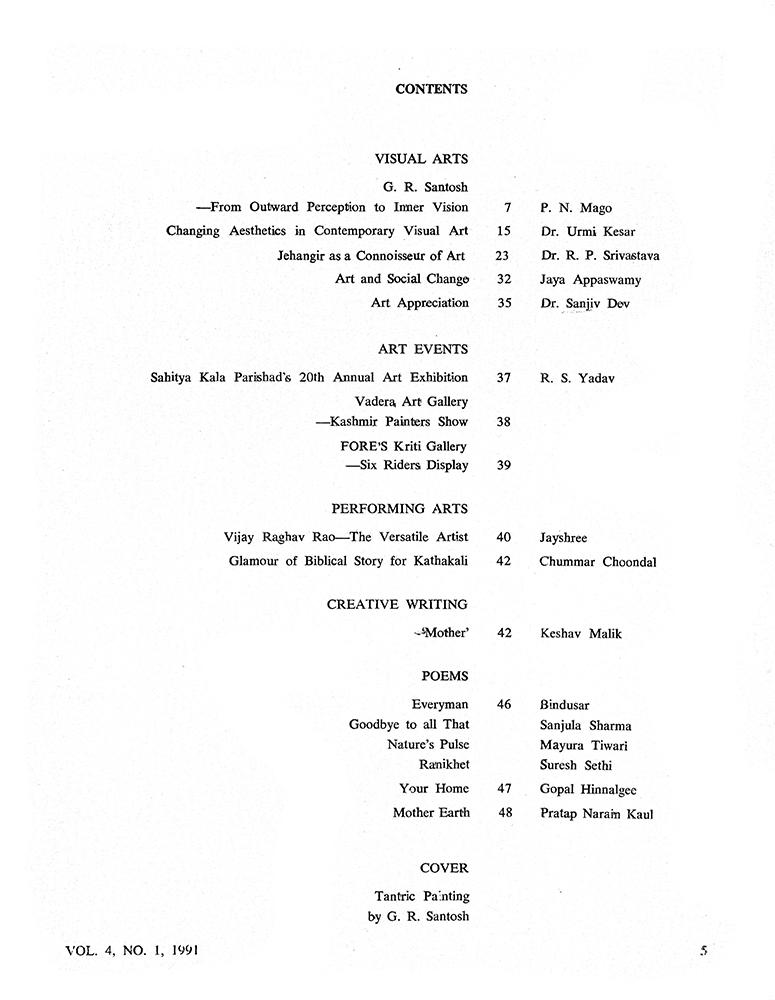 Contents – Kalā Darshan Vol-4 Issue-1 (1991)