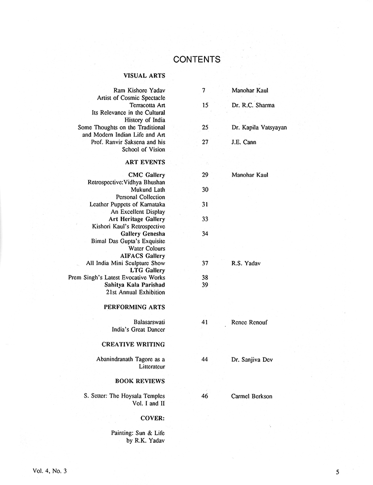 Contents – Kalā Darshan Vol-4 Issue-3 (1991)