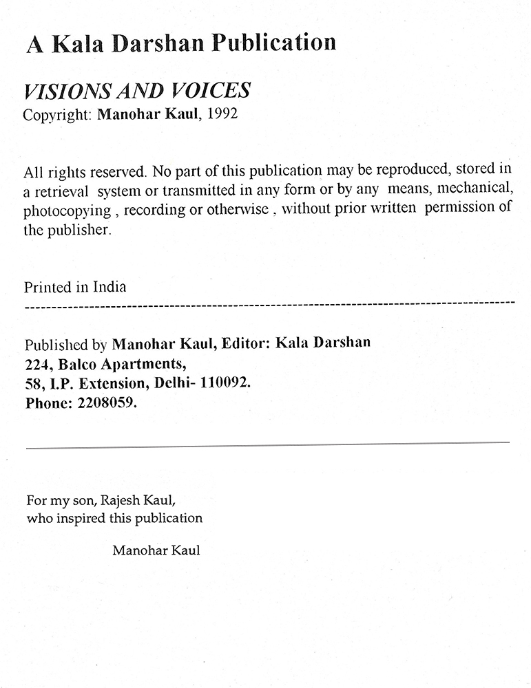 Imprint – Kalā Darshan Vol-4 Issue-4 (1991)
