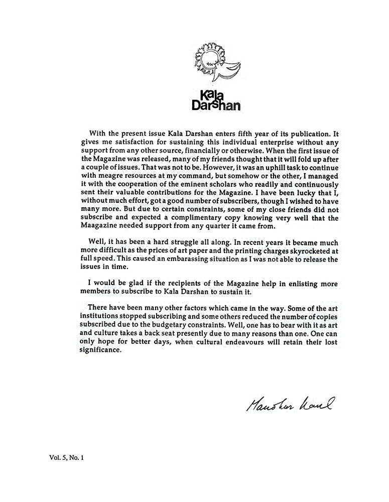 Editorial – Kalā Darshan Vol-5 Issue-1