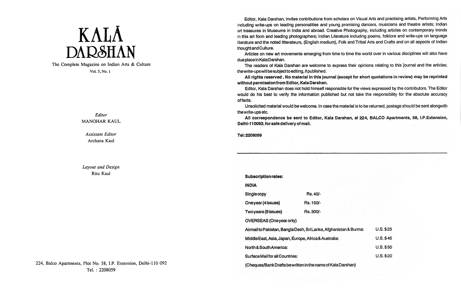 Title Page – Kalā Darshan Vol-5 Issue-1