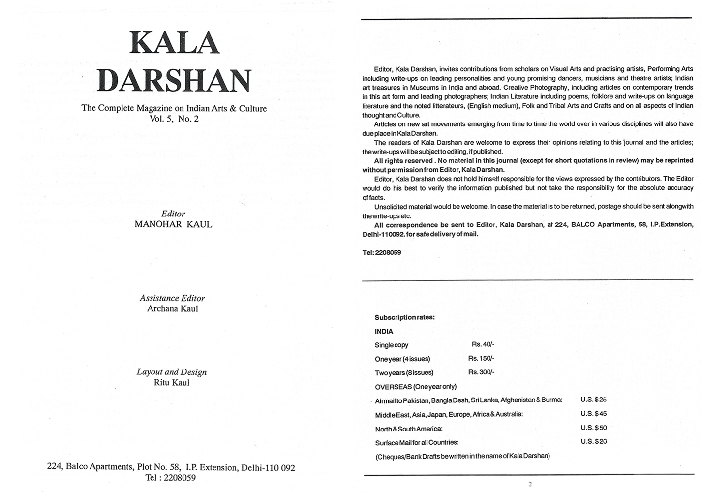Title Page – Kalā Darshan Vol-5 Issue-2