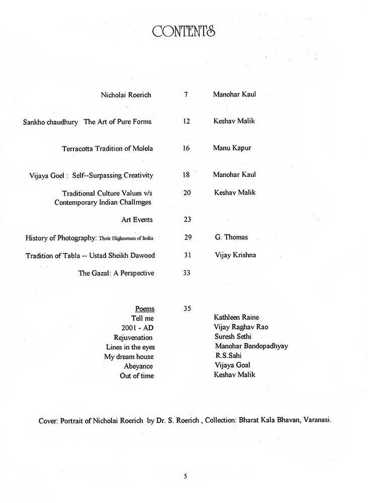 Contents – Kalā Darshan Vol-5 Issue-3