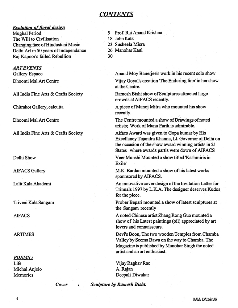Contents – Kalā Darshan Vol-6 Issue-2