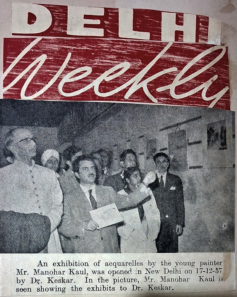 Press clipping showing Manohar Kaul with Dr. Keskar