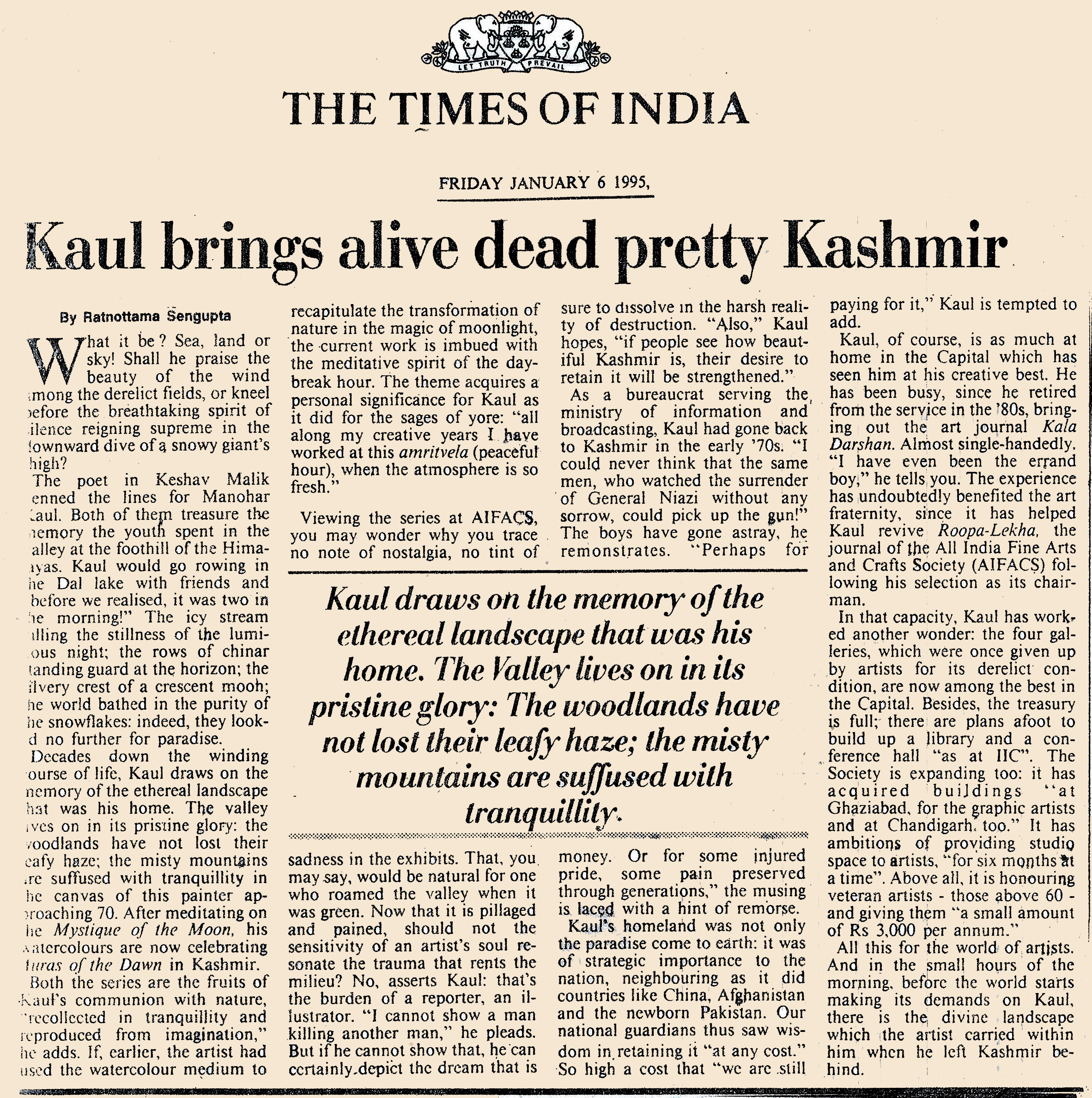 Press clipping from The Times of India